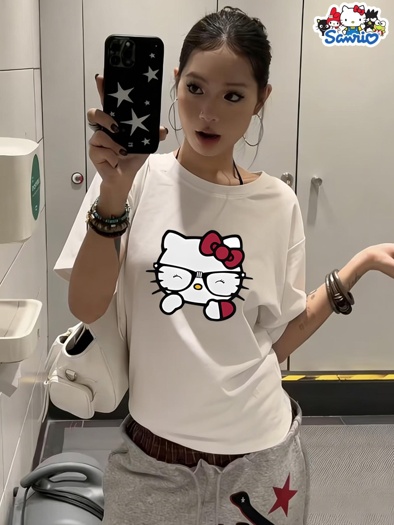 

2026 Sherry Rabbit Large Size Tshirt Highquality Pure Cotton Black Glasses Pattern Print Unisex Modern Retro Casual Tshirt S