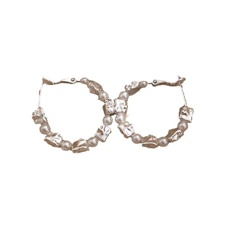 Silberne Creolen mit Perlen für Damen - Chic, vielseitiges großes Kreisdesign