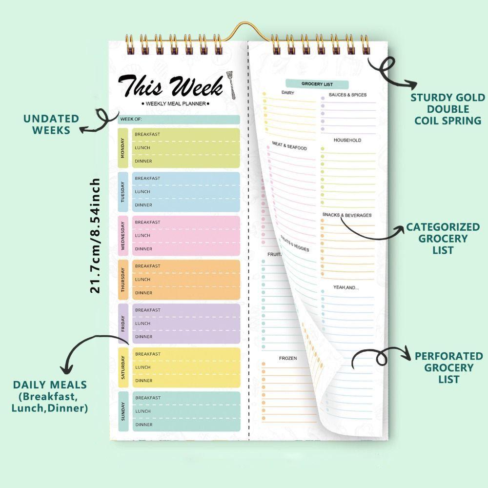 Spiralgebundener Mahlzeitenplaner-Block 52 Blatt Wöchentlicher Mahlzeitenplaner Einkaufsliste Küchengebrauch
