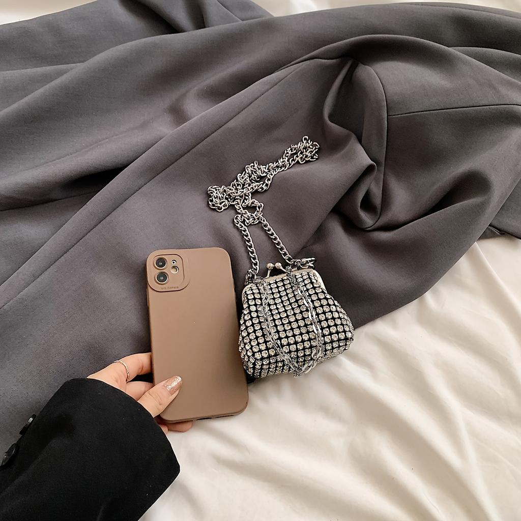 Trendy Mini Rhinestone Kiss Lock Crossbody Bag For Girls Cute Punk Evening Shoulder Purse With Detachable Metal Chain Strap Ideal For Parties Outings