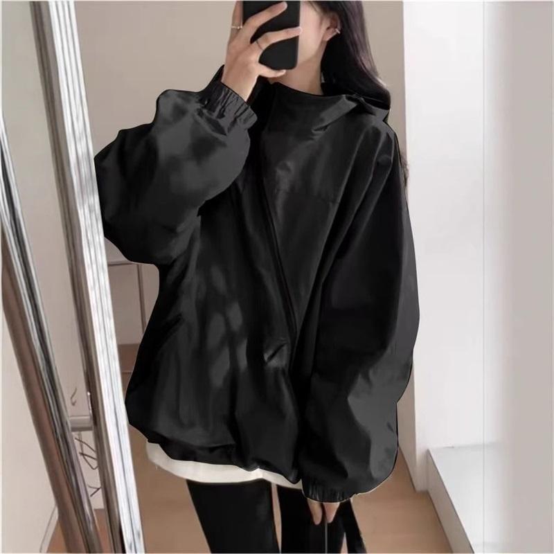 Women's Oversized Windbreaker Jacket Loose Fit Casual Zip Up Outerwear