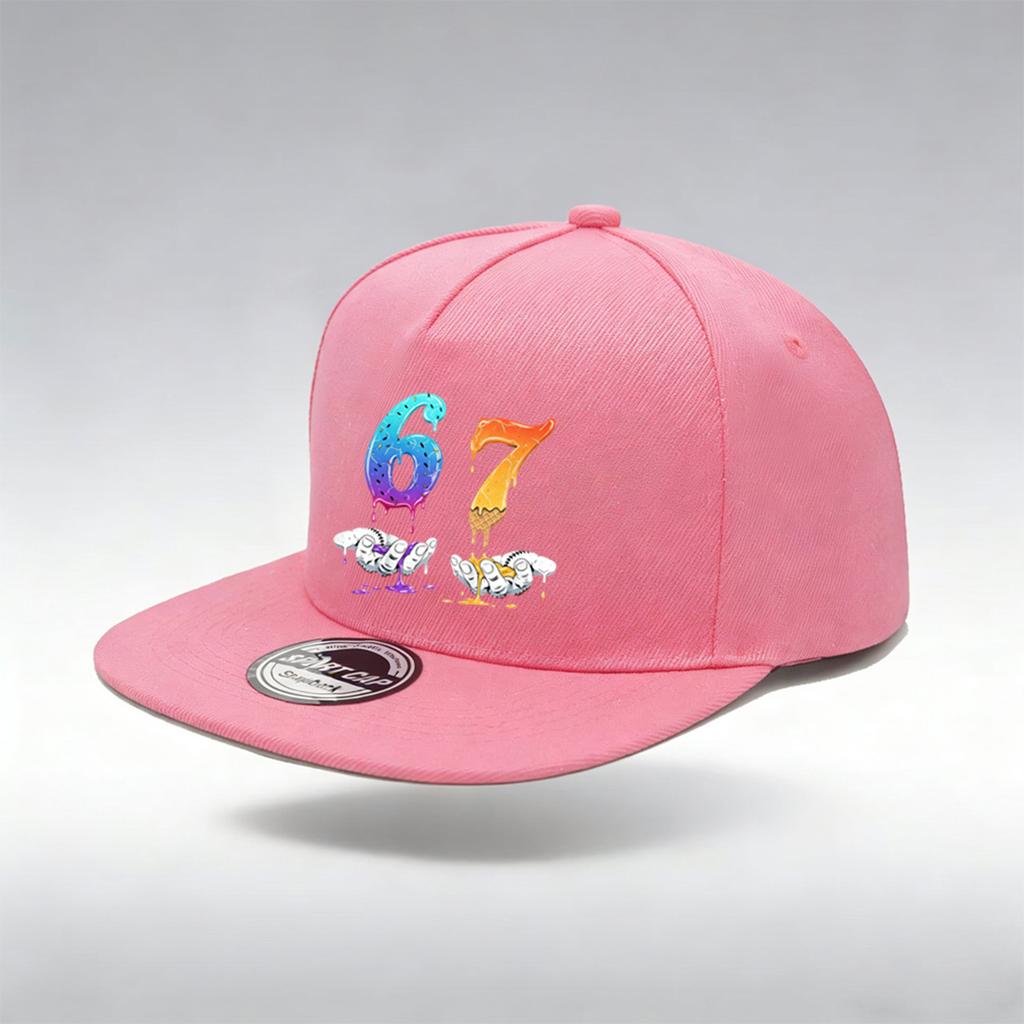 1/2PC Flat Brim Snapback Hat, Breathable, Melting Ice Cream 67 Print, Dopamine Streetwear for Men Women