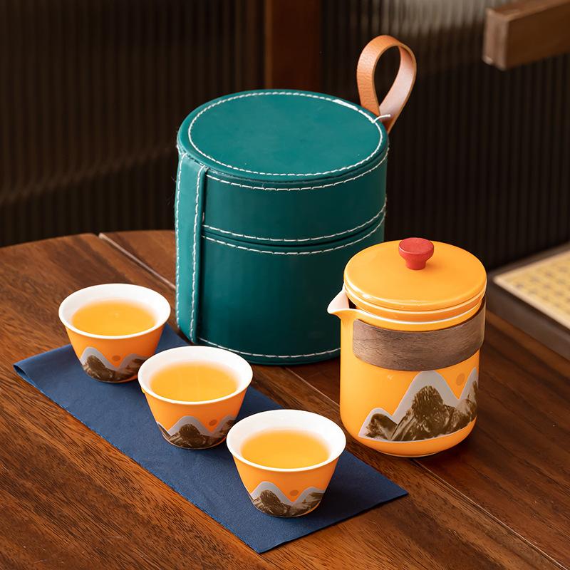 

Ретро глазурь цвет дорожный чайный набор Циншань древний рифмованный чайник набор портативный