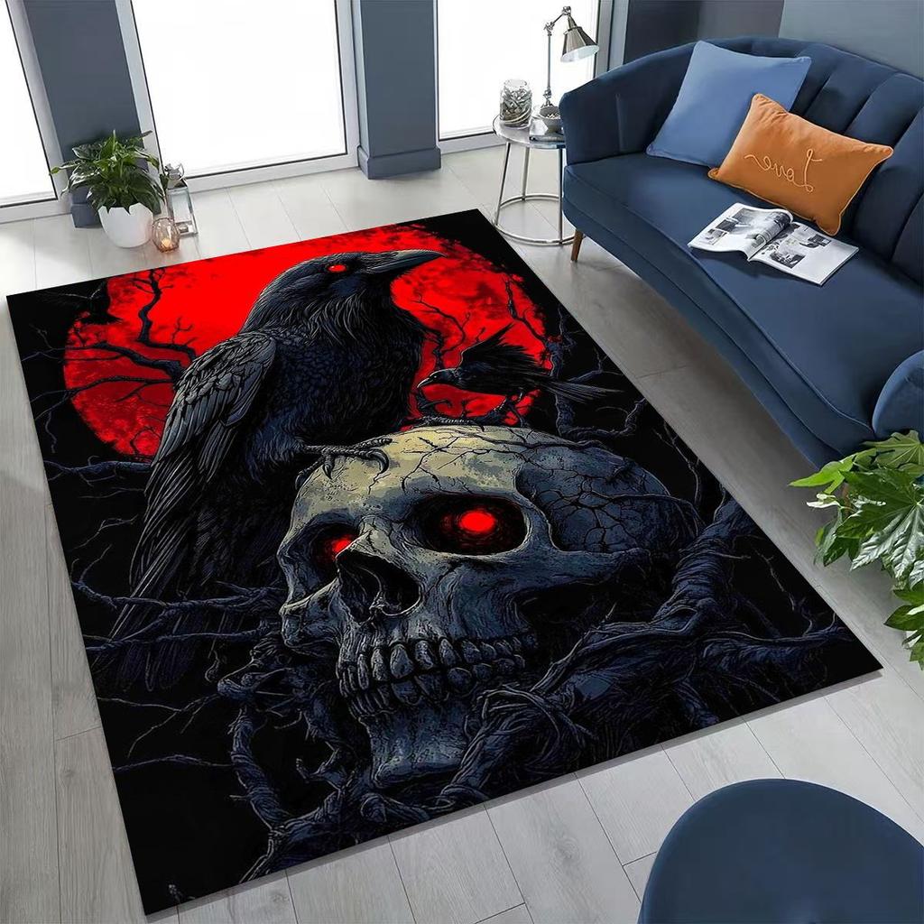 3D Norse Viking Oding Raven Crow Skull Huginn Muninn Rug for Bedroom Living Room Sofa Home Doormat Decor,kids Non-slip Floor Mat