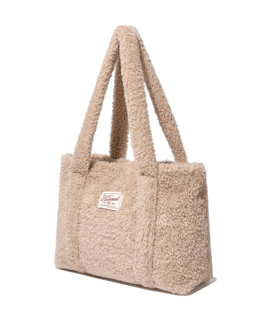 Covernat Woman Clover Heart Fluffy Medium Tote Bag Beige