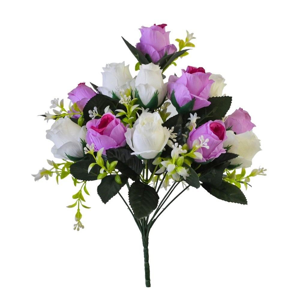 12 Heads Artificial Rose Bouquet Two Colors Wedding Decorations Silk Roses Plastic Rose Flowers