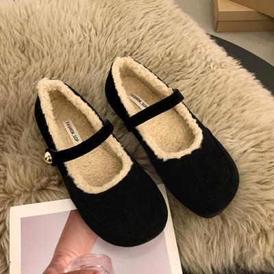 Square Toe Cosy Lambswool Ballet Flats Woman Warm Teddy Fur Mary Jane Shoes Ladies Brand Design Elegant Fluffy Plush Loafers