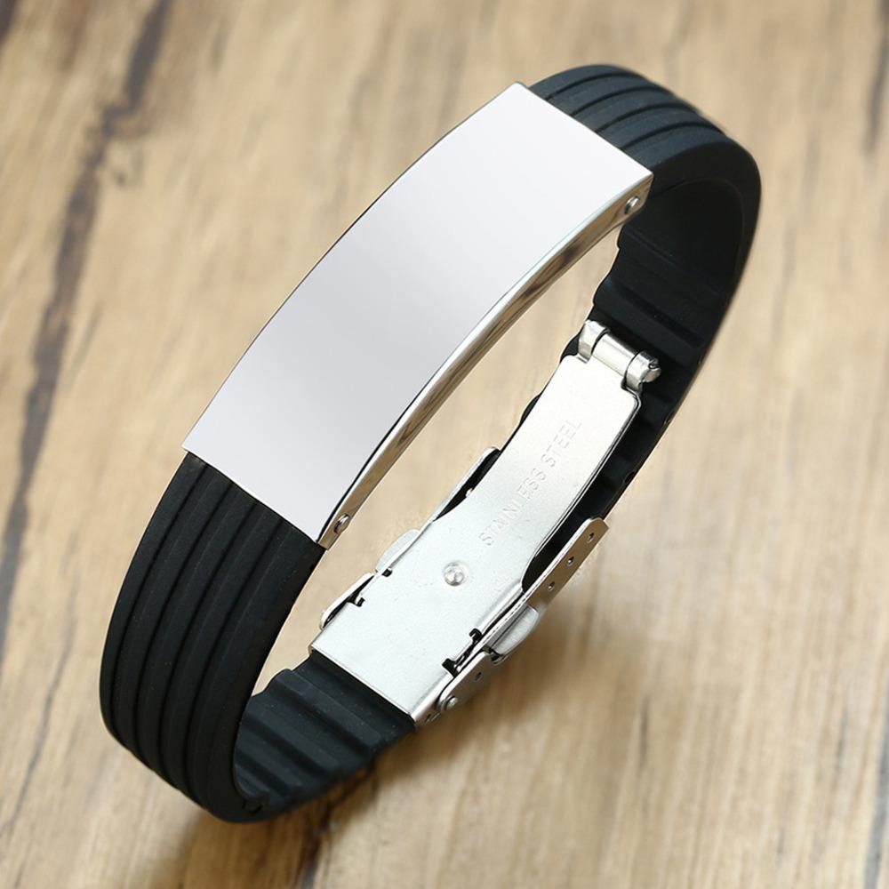 Customize 16mm Slicone Bracelets for Men Boys,Stainless Steel Tag Personalized Name Family Love Bangle Father DAD Husband Gifts