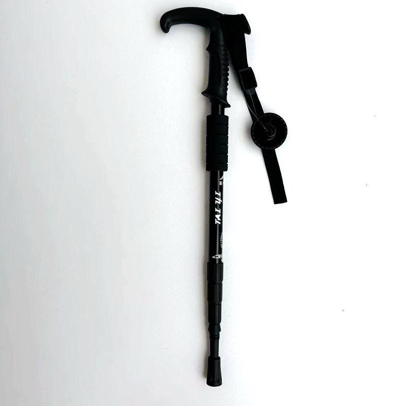 Ultra-Light Aluminum Alloy Mountaineering Trekking Pole with Shock-Absorbing Technology - Curved and Straight Handle, Telescopic Crutch