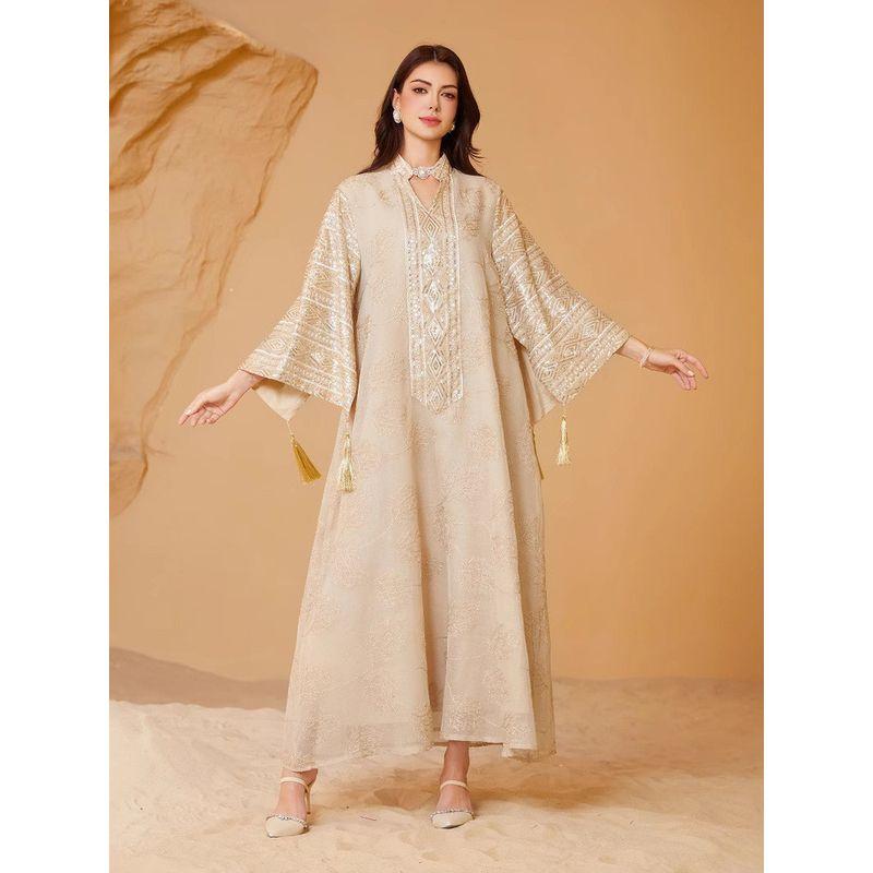 Amazon Embroidery Sequins Plus Size European and American Cross-Border Arabic Dubai New Robe Tassel Dress Dress