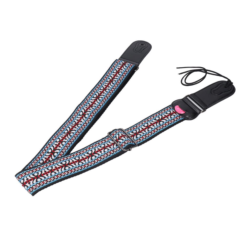 Ethnic Guitar Strap 2 Inch Widened Adjustable Length Leather Cotton Guitar Strap with Pick Holder