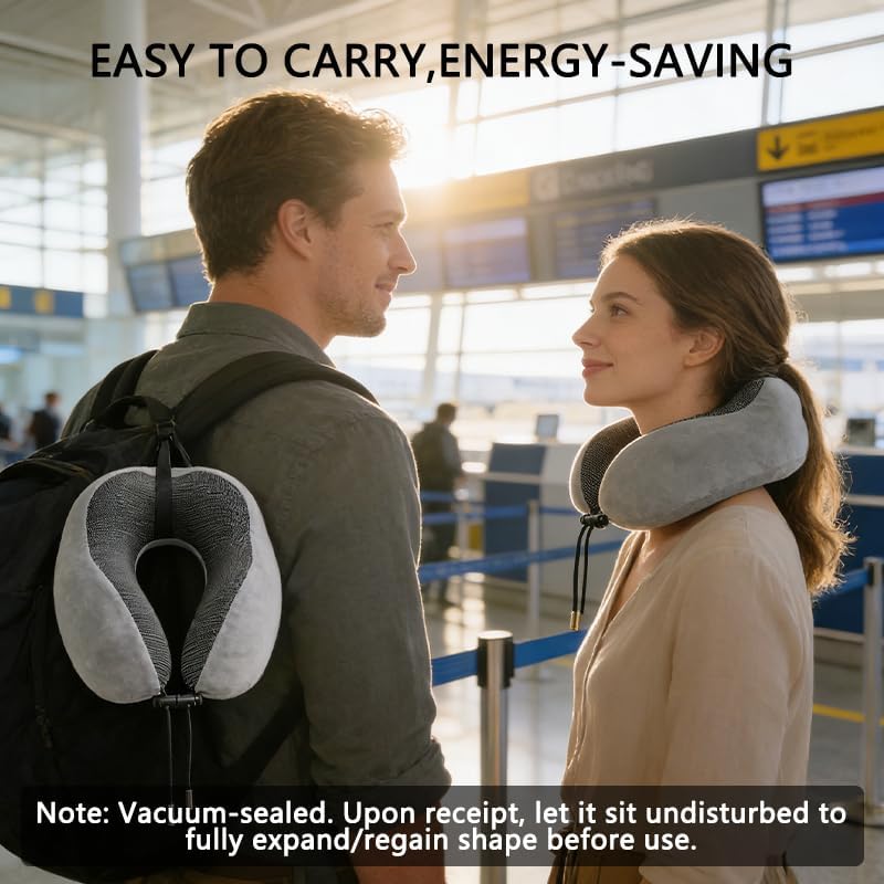 Travel Neck Pillow for Plane,U-Shaped Memory Foam Pillow,Portable& Comfortable for Flight Headrest Sleep,Light Grey