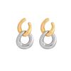 French-Inspired Trendy Double Ring Detachable Titanium Steel Stud Earrings, 18K Gold-Plated Jewelry F539.
