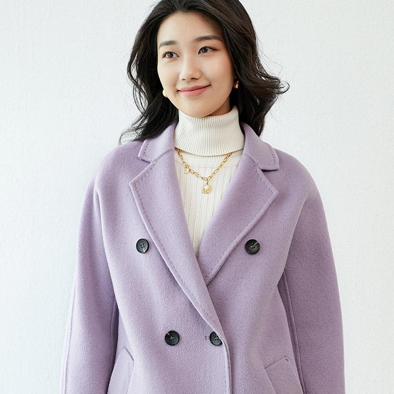 Women's Double-Breasted Wool Coat with Suit Collar - Korean Loose Slimming Style