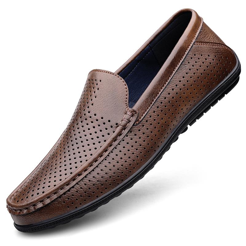 Fashion Men's Casual Leather Hole Shoes Men Genuine Leather Slippers Breathable Male Casual Shoes Comfy Loafers Stylish Muller Moccasins