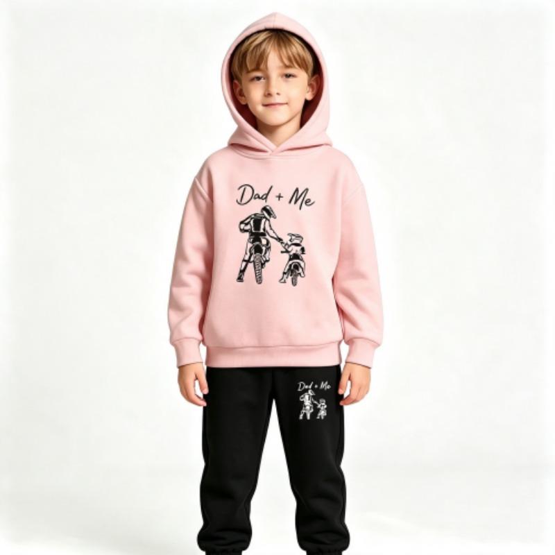Fashion Motorcycle Rider Letters Dad and Me Print Kids Pullovers Pants 2-piece Set Street Casual Fashion Hoodies Vintage Boy's Girl Clothes