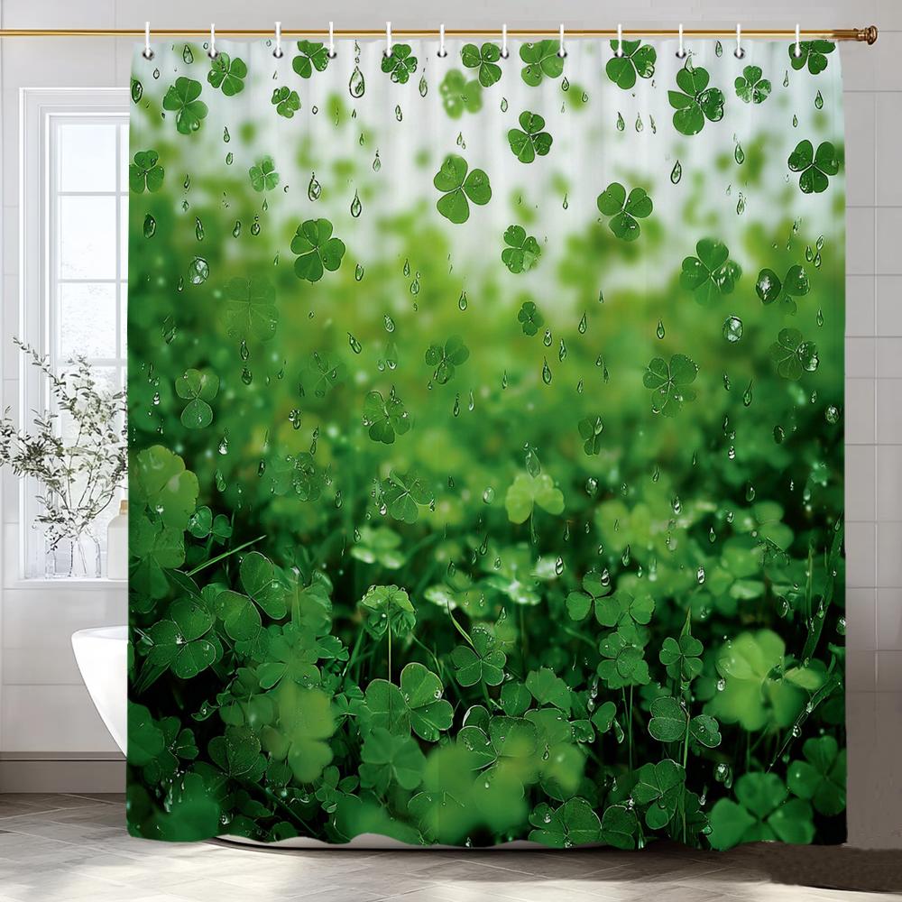 Green Leaf Plant,Clover Pattern Shower Curtain for Bathroom Modern Art Leaves Printing Decorative Shower Curtains with Hooks