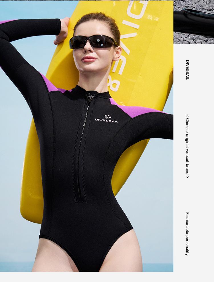 Combinaison intégrale DIVE&SAIL 2 mm pour femme, pour la plongée avec tuba et le surf, avec protection solaire et contre les méduses