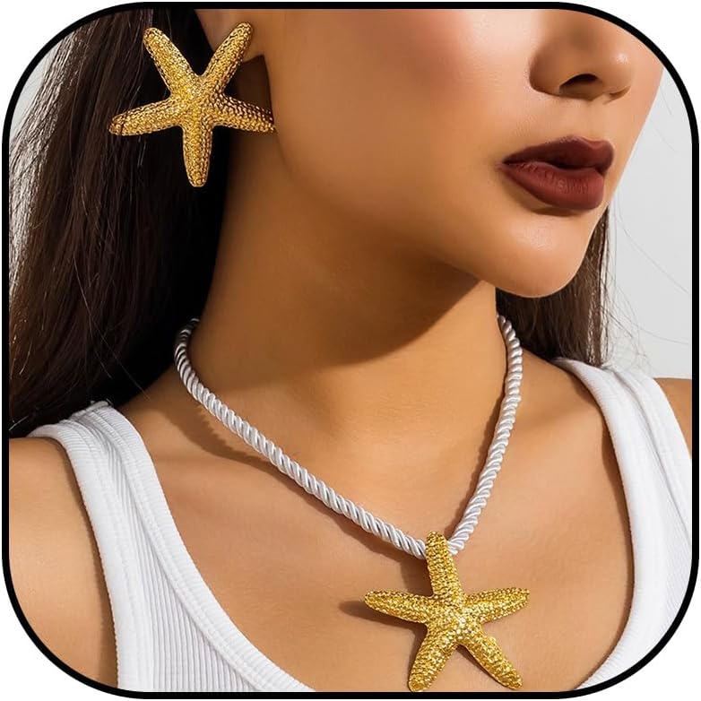 Dcfywl731 Starfish Seashell Necklace for Women Shell Pendant Accessories Chunky Gold Beach Jewelry Womens Fashion Accessories Summer Outfits for