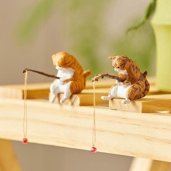 

Novelty Adorable Resin Sculpture Cute Cat Fishing Resin Sculpture Office Decor d