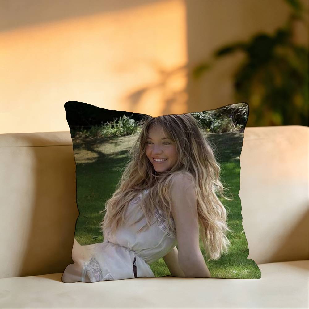 Pop Actress SSydney Sweeney Pillow Case Square DoubleSided Sofa Cushion Cover Bedroom Bedside Pillow