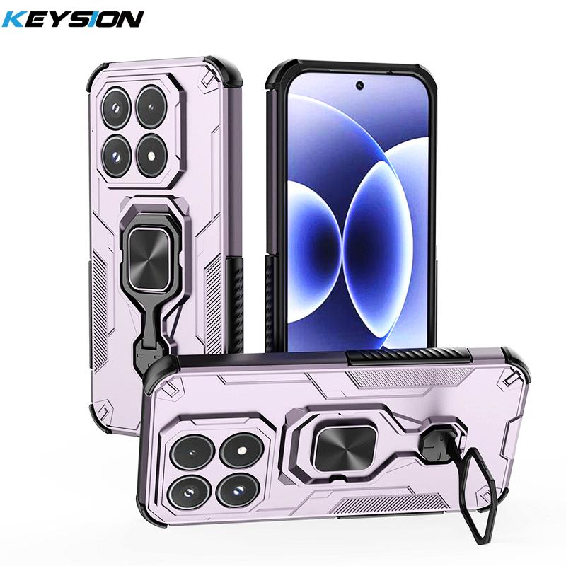 KEYSION Shockproof Armor Case for Xiaomi 17 Soft Silicone+PC Upright Metal Live Ring Stand Phone Back Cover for Xiaomi 17