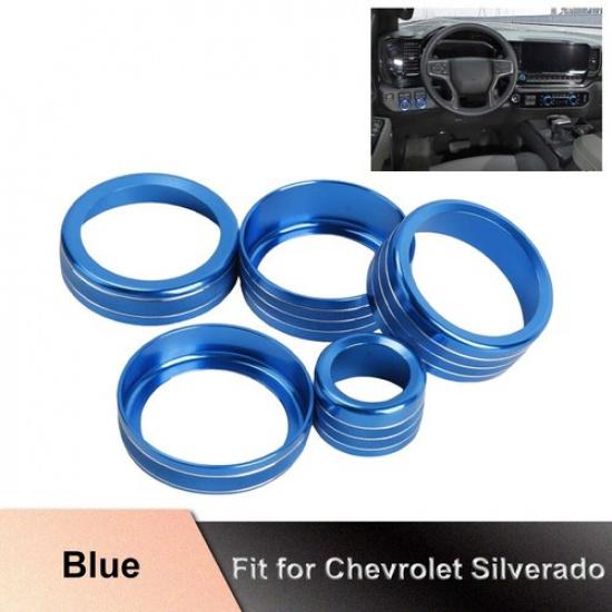 Blue Console Switch Knob Button AC Radio Trim Ring For Chevrolet Silverado +