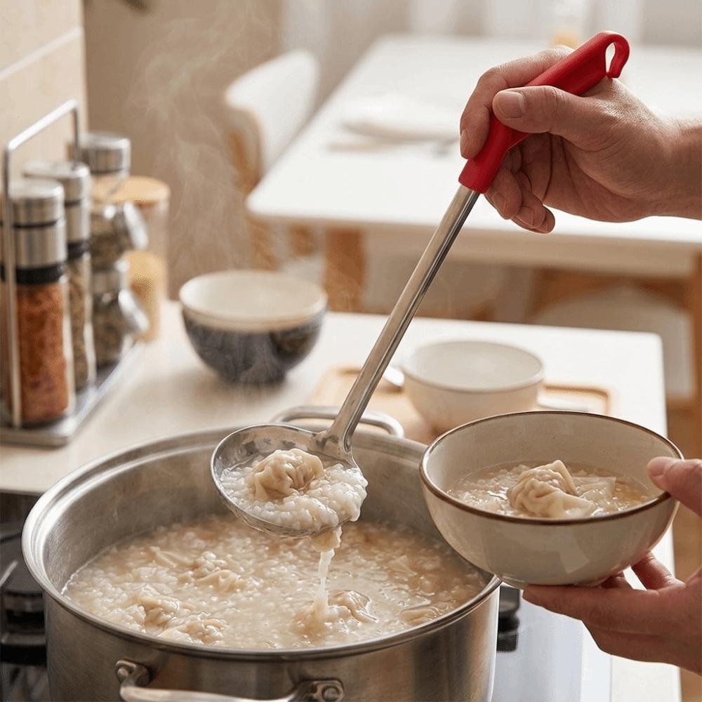 Curved Handle Cooking  Ladle 304 Steel Kitchen Spoon Anti Rust Basting Spoon  Hot Pot