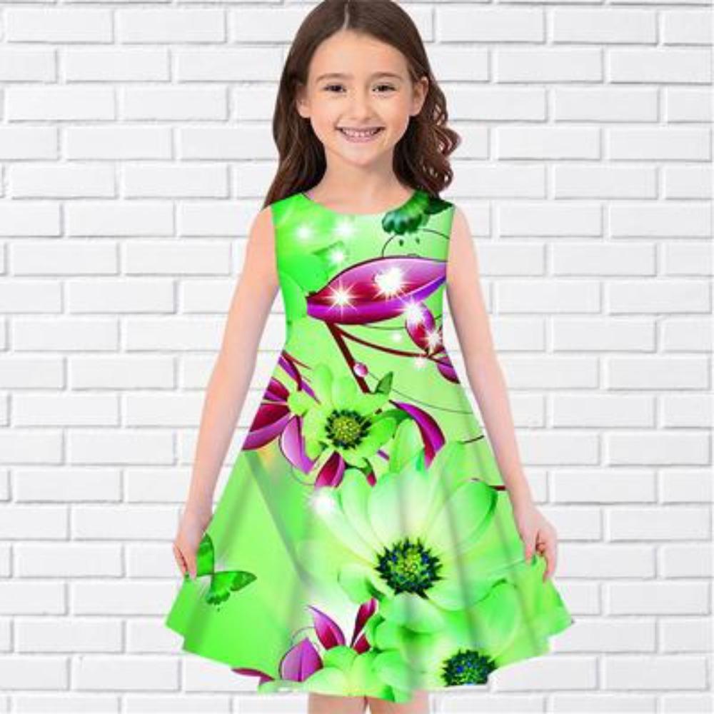 Children's Sleeveless Dress Fashionable Round Neck Casual Comfortable Breathable Girls Summer Versatile Mini Dress