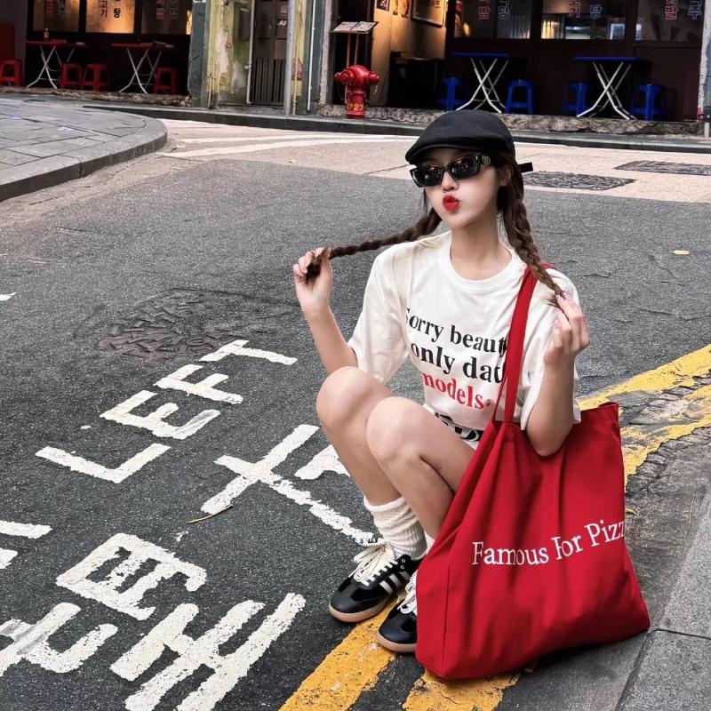 Fashion Letter Women's Canvas Shoulder Bags Large Capacity Casual Ladies Travel Tote Handbags Casual Simple Female Shopping Bag