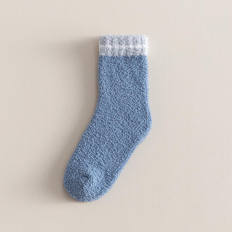 

Male Autumn and Winter Pure Color Stripe Deodorant Wicker Floor Sleep Tube Socks 1 pair синий