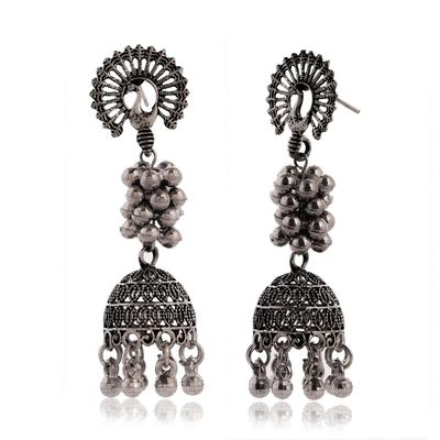 Handmade Traditional Jhumki with Moon and Flower Motif Chandbali Design Ethnic Jhumki Earrings for Women and Girls