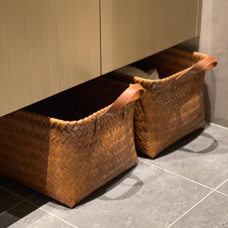 American Retro High-End Imitation Rattan Storage Basket Snack Toy Dirty Laundry Basket Miscellaneous Storage Box Picnic Basket