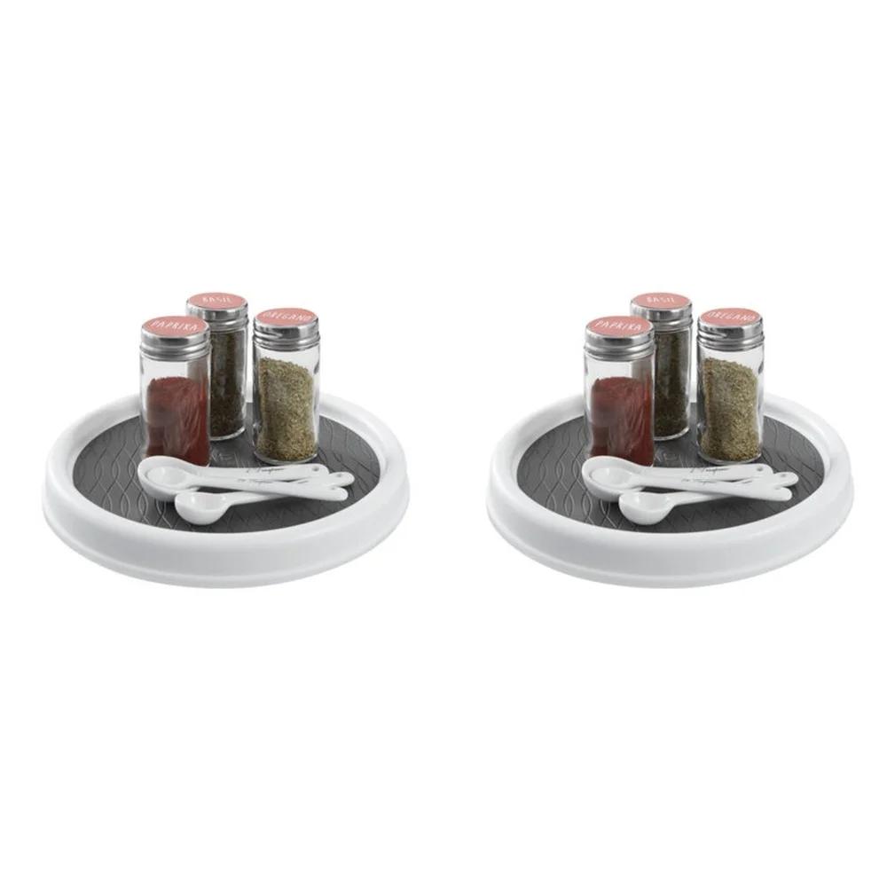 Set of 2 Non-Skid Lazy Susan Turntable Kitchen Pantry Cabinet Space Saver Rotating Shelf Organizer Ideal Countertops