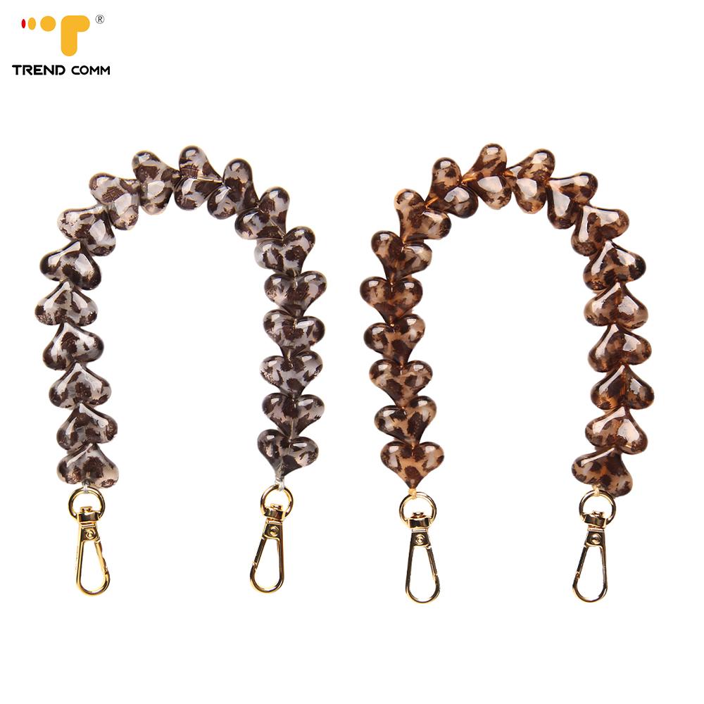 2026 New Arrival Women s Leopard Print Large Heart-shaped Pearl Bead Wrist Phone Chain Brown Acrylic Heart Shape Phone Chain SportsAcrylic