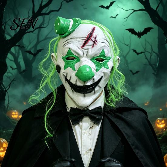 Comfortable Halloween Face Cushion Horror Latex Masque for Adults, Scary Clown Cosplay Prop, Creepy Breathable Masquerade Prop Full Head Hood Costume,