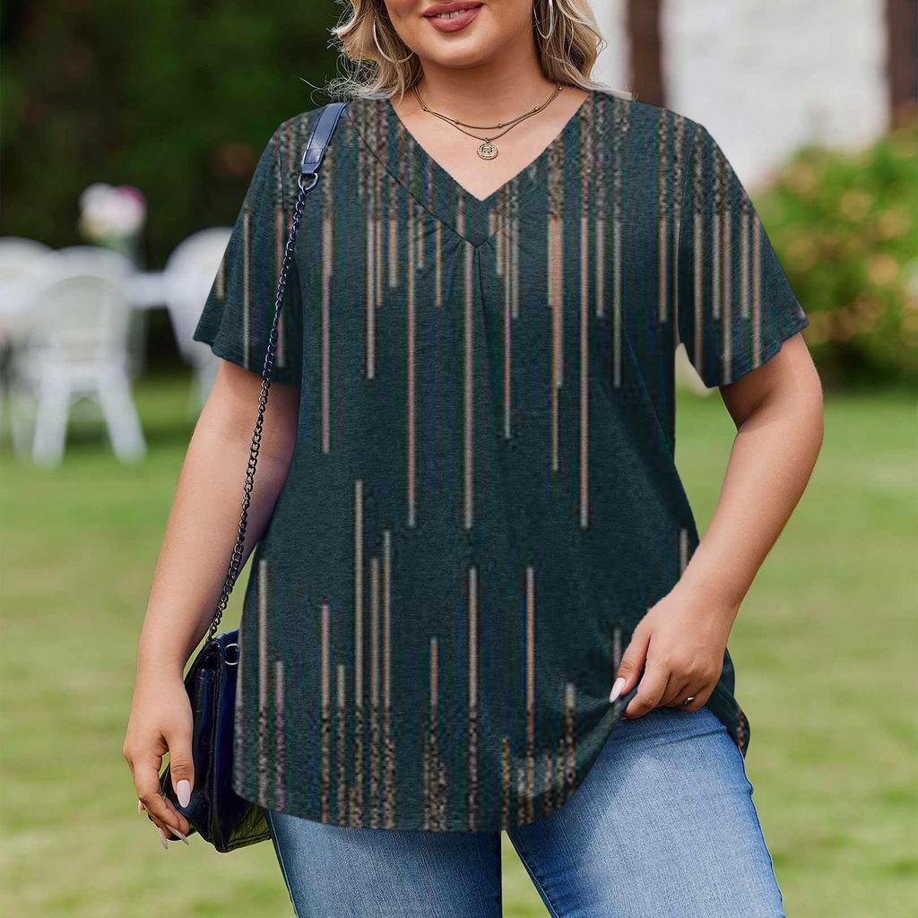 Women's Plus Size Fashionable Casual Loose-Fit Short Sleeve Elegant V Neck Blouse For Work