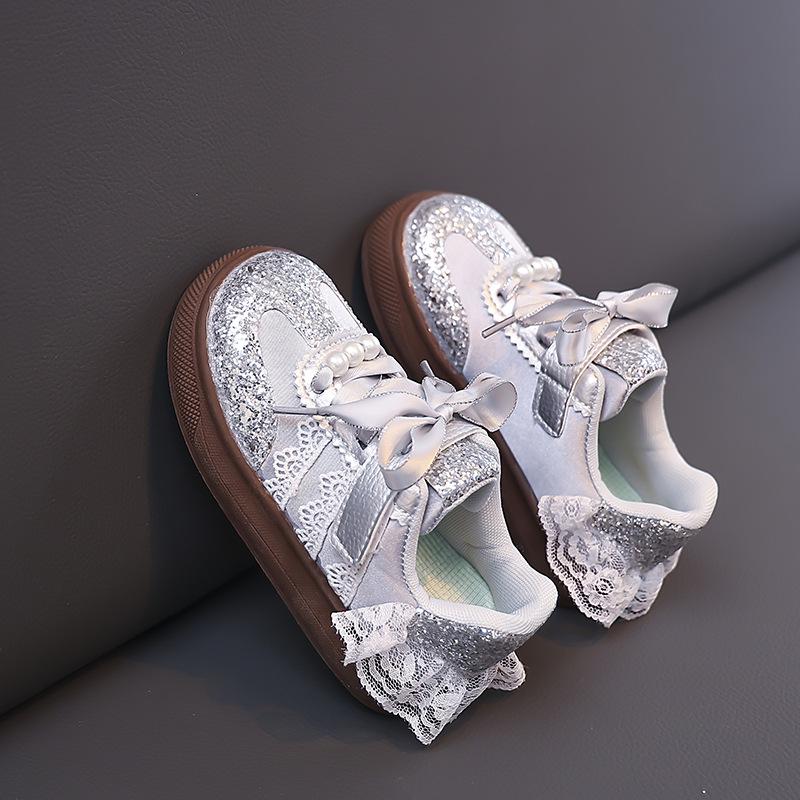Girls' shoes Princess shoes Spring 2025 new lightweight soft-soled bow children's sports shoes Dexun shoes