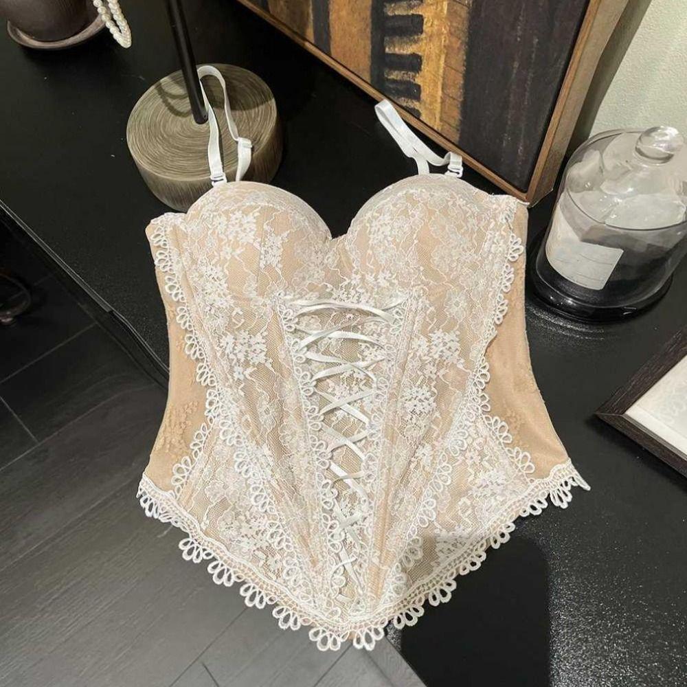 Sleeveless Lace Corset Slim Fit Crop Tops Elegant Suspender Vest Spring Summer