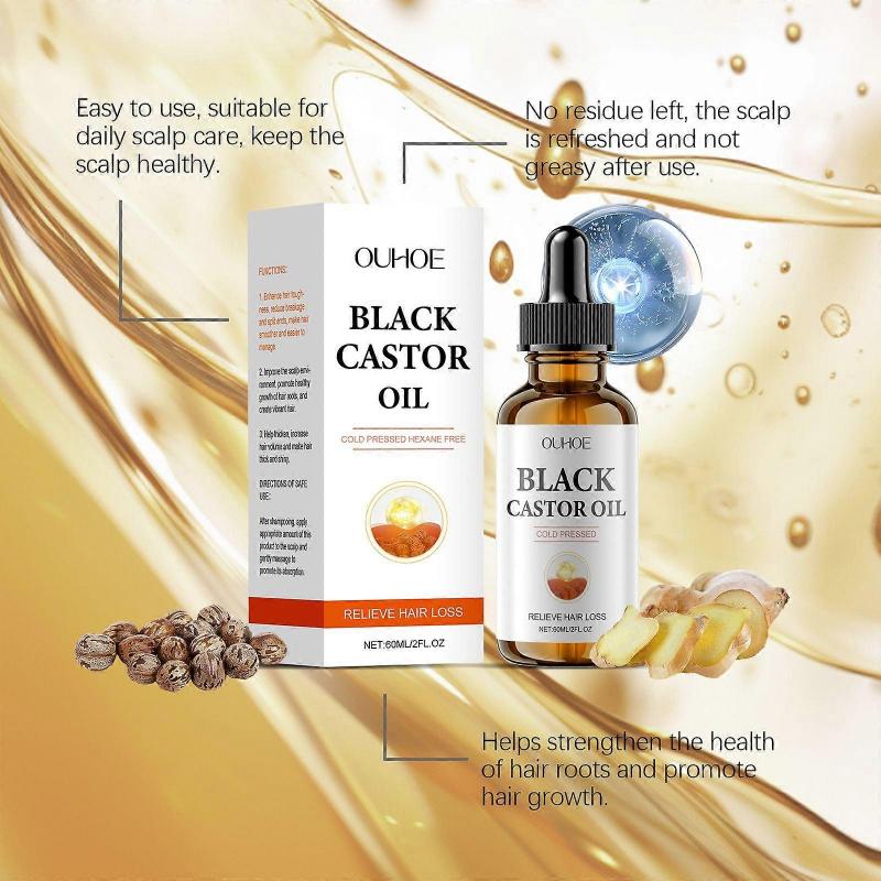 Black Castor Hair Care Essential Oil Nourishes Scalp Soft and Smooth Hair Moisturizing Light Hair Care Essence Oil