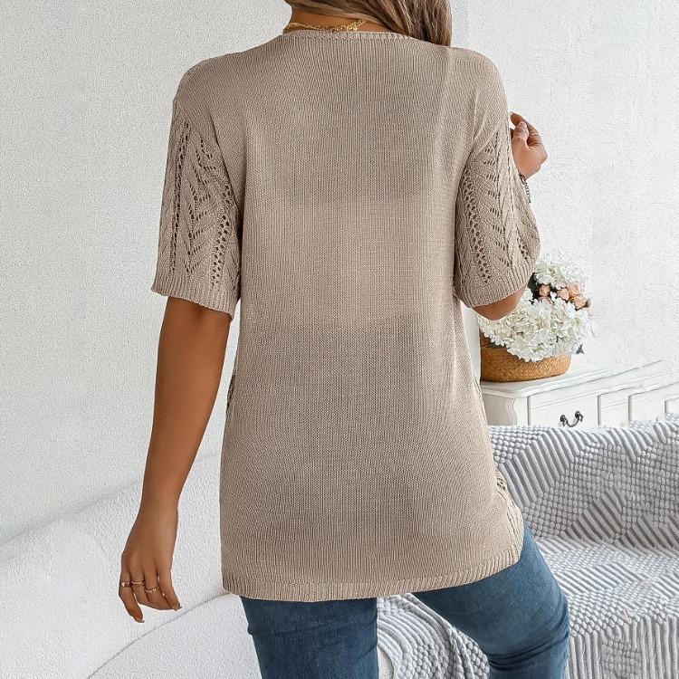 Eleganter Damen V-Ausschnitt Locker Gestrickter Cardigan Solider Karopullover Frühling Sommer Oberteile
