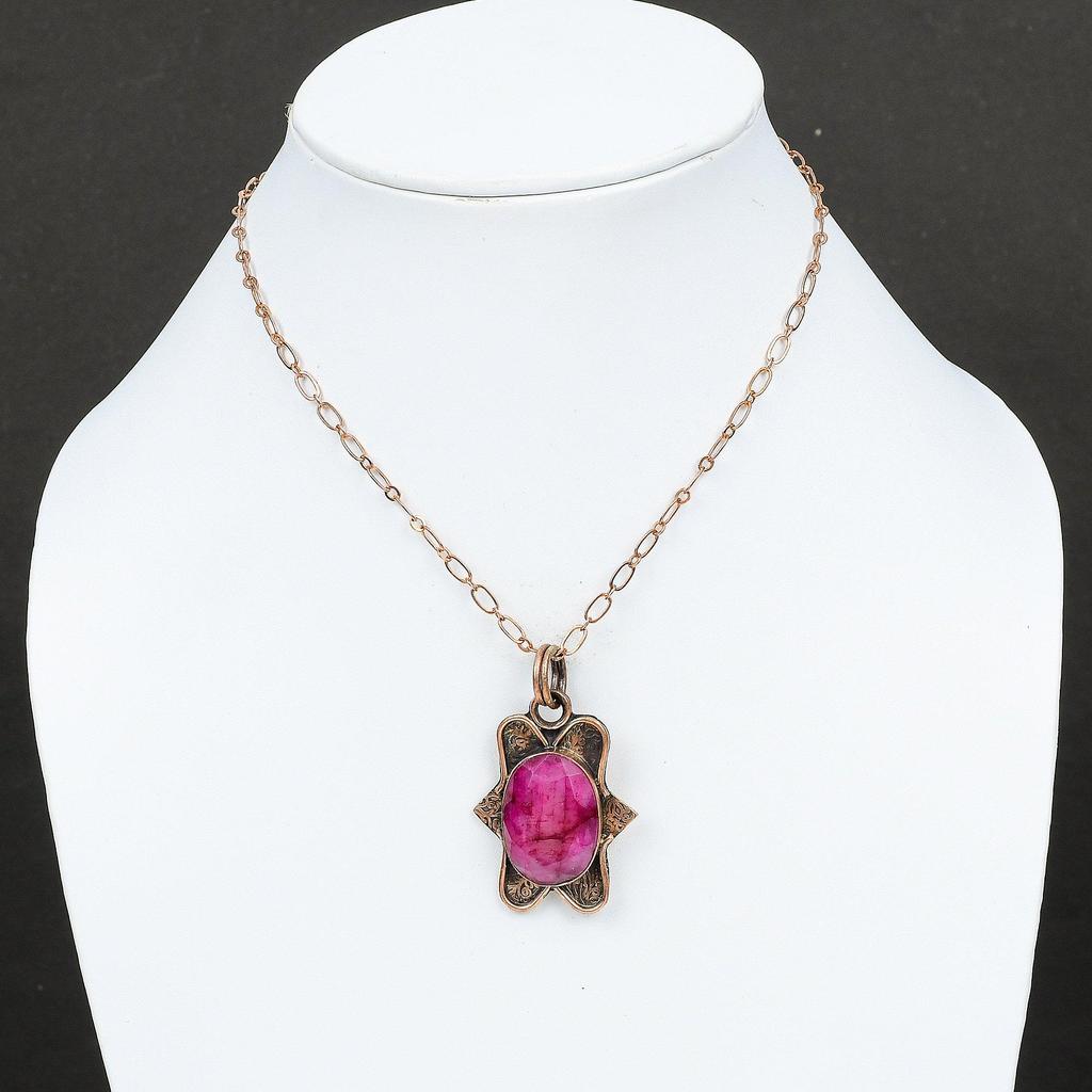 Faceted Kashmir Ruby Gemstone Pendant Copper Pendant Handmade Jewelry Modern Style Pendant Gift For Engagement Latest Design Copper Jewelry