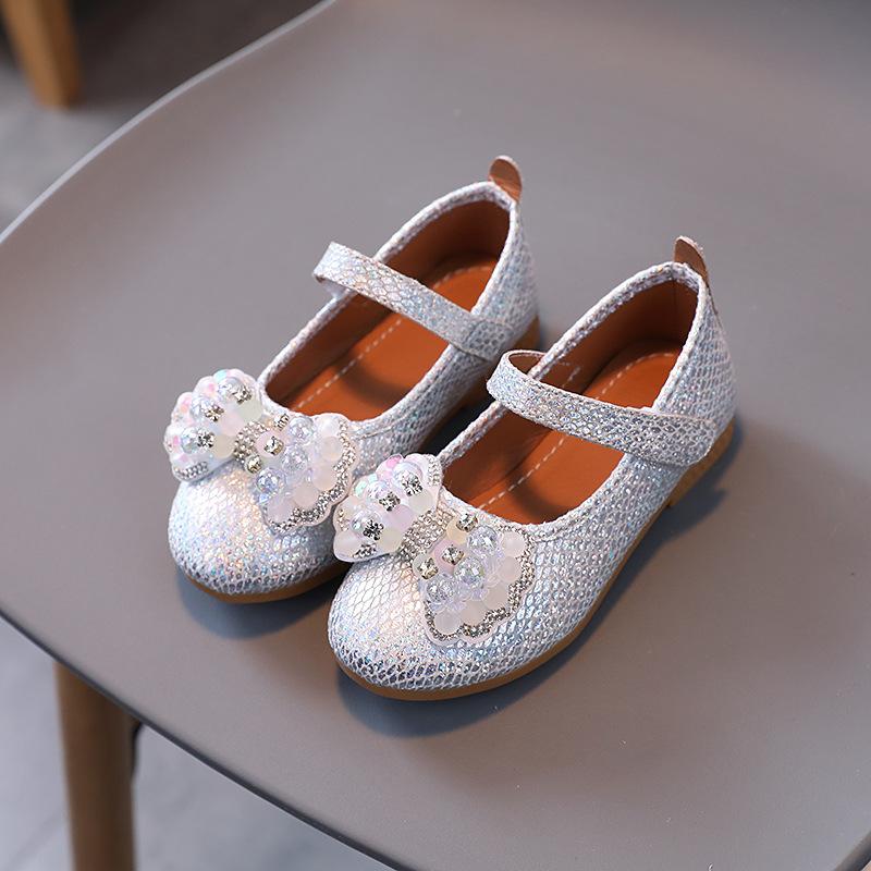 Baby Casual Shoes Lightweight Antislippery Princess Sequins Dress Shoe Bowtie Rhinestone Boutique Children School Footwear