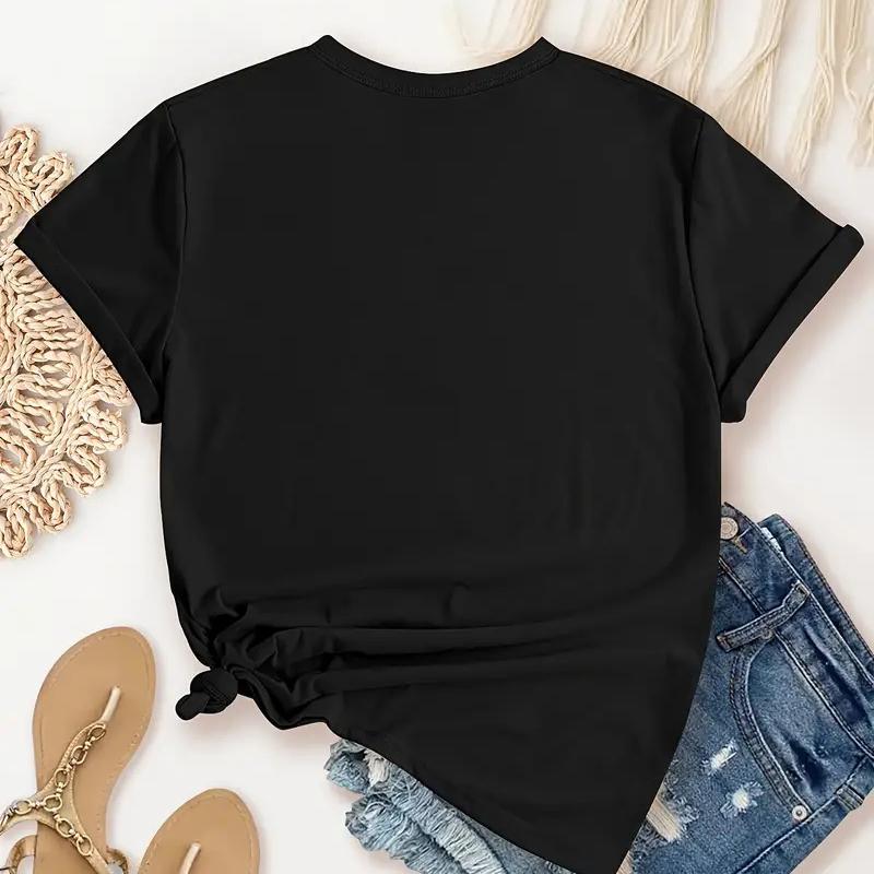 Women's Funny Two Heart Print Black T-Shirt Casual Crew Neck Short Sleeve Soft Comfortable Fashion Tee Daily Basic Casual Top
