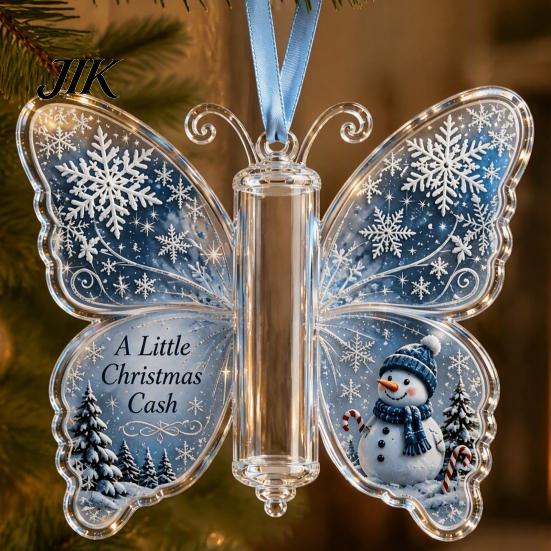 Transparenter Acryl-Weihnachtsanhänger Geldhalter-Schmuckstück, Bargeld-Hänge-Dekoration mit Vintage-Feiertags-Überraschung Schmetterlingsdruck, Partyzubehör