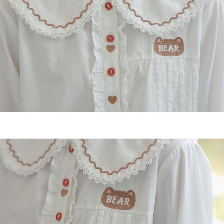Spring and Autumn New Embroidery Long Sleeve Shirt Women Casual White Inner Blouse Tops