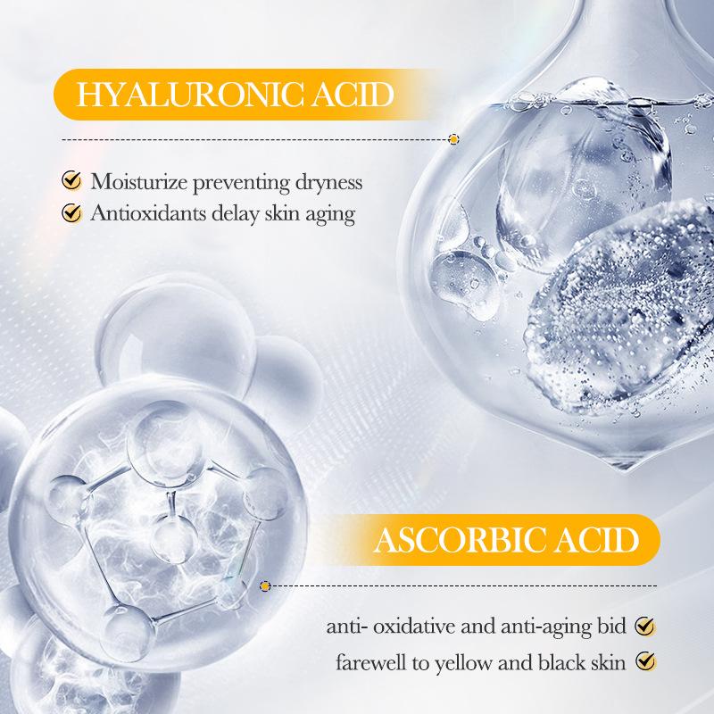 Maschera schiarente e idratante con acido ialuronico e vitamina C che idrata e tonifica la pelle.