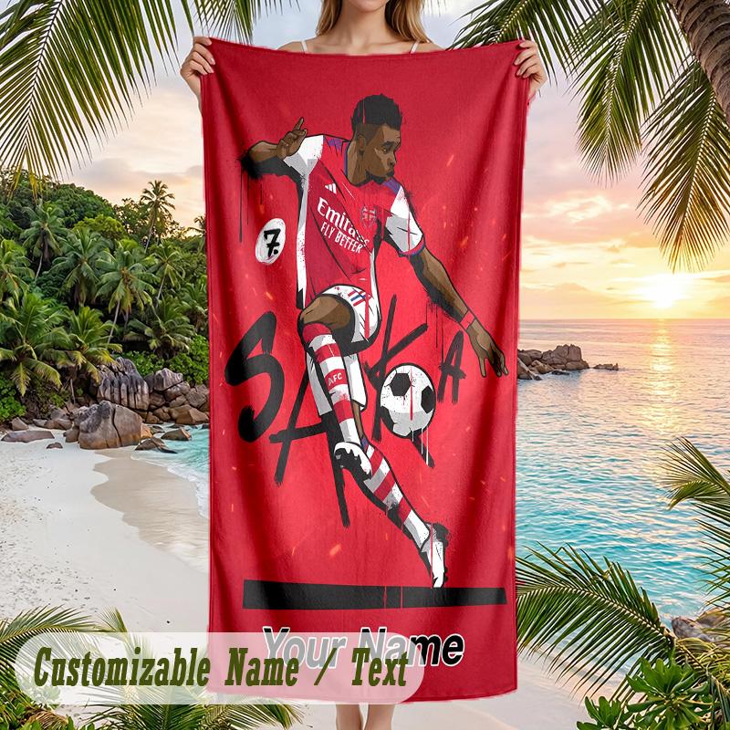 Beach Towel Bukayo Saka Print Custom Name Text Soft Towel for Swimming Pool
