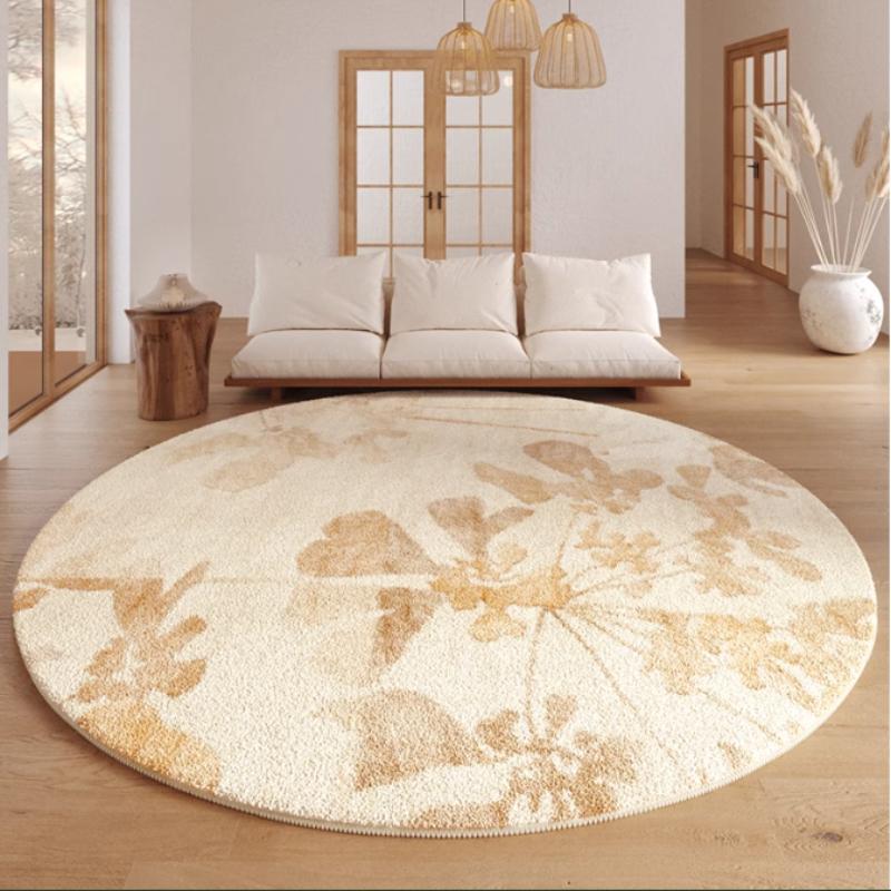 Cream Style Bedroom Decor Round Carpet Light Luxury Carpets for Living Room Thick Plush Bedside Floor Mat Fluffy Soft Lounge Rug