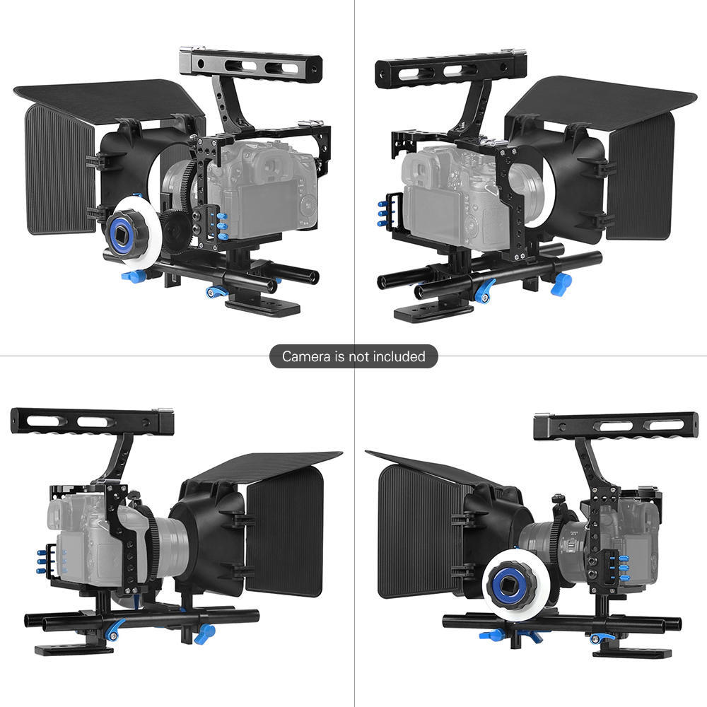C500 Aluminum Alloy Camera Camcorder Video Cage Rig Kit Film Making System W/ Matte Box + Follow Focus + Handle + 15mm Ro